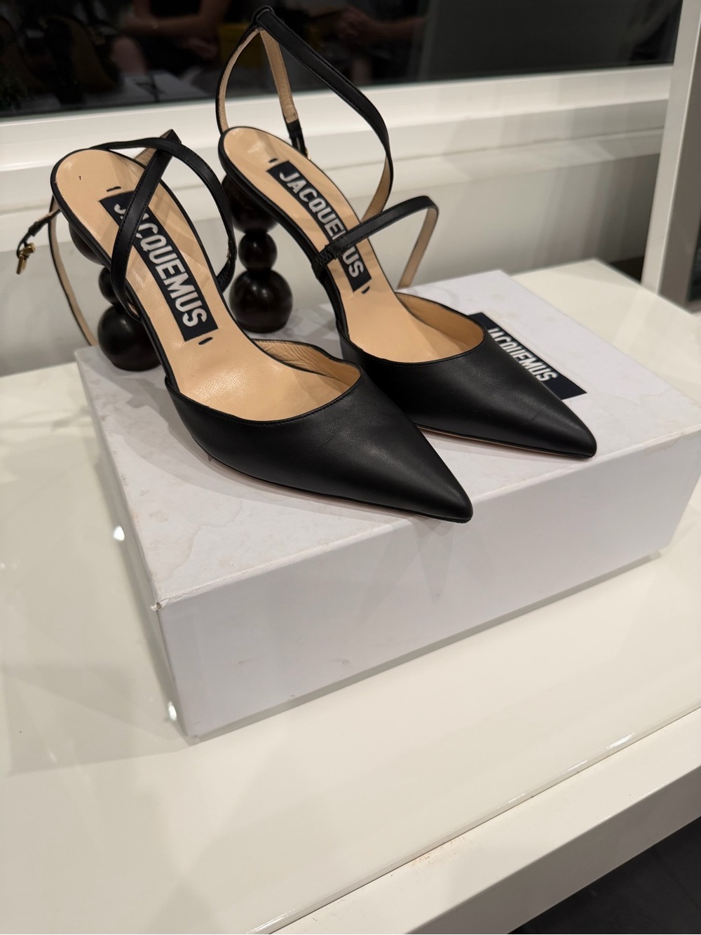 Jacquemus Black Pointed Sling Pumps with Sculptural Heel